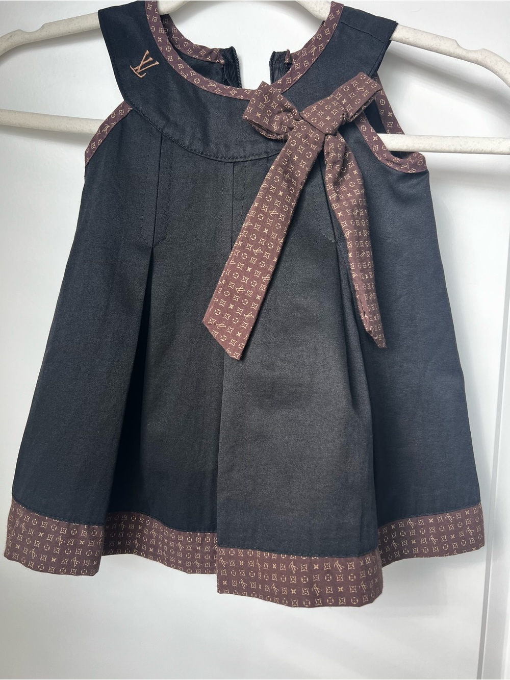 Vintage Designer-Style Navy Dress with Brown Accent Bow for Girls